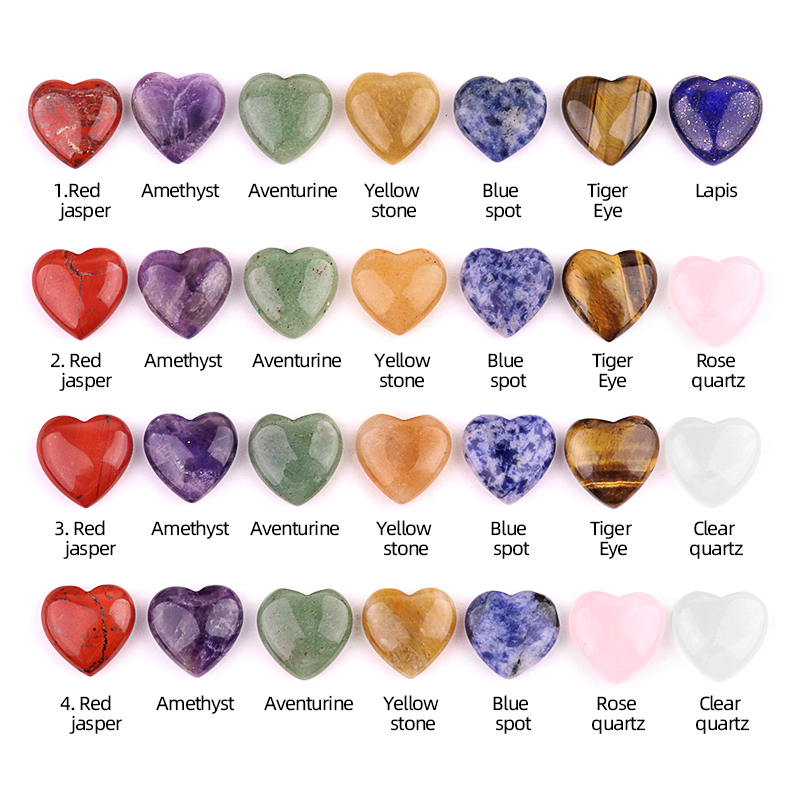 7 Chakra 20MM Stone Heart Collection with gift bag for Home Office Decor