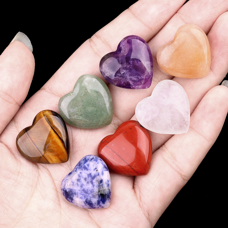 7 Chakra 20MM Stone Heart Collection with gift bag for Home Office Decor