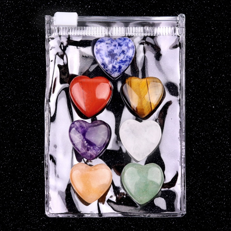 7 Chakra 20MM Stone Heart Collection with gift bag for Home Office Decor