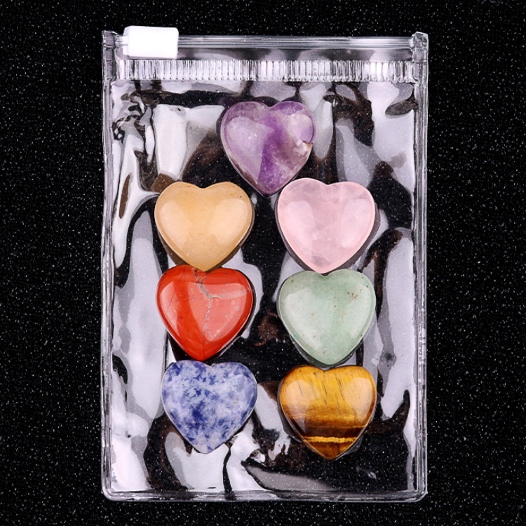 7 Chakra 20MM Stone Heart Collection with gift bag for Home Office Decor