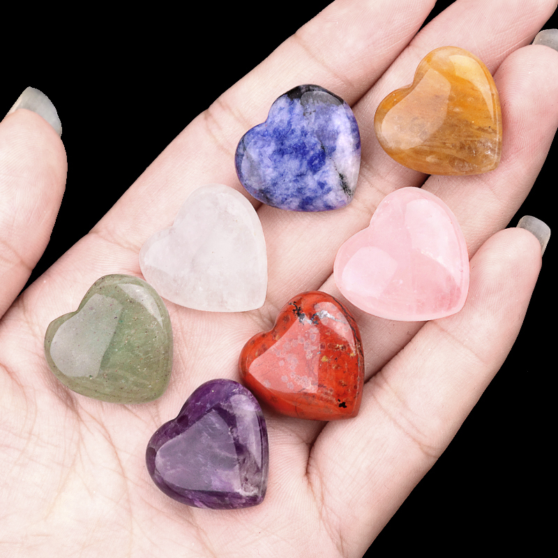 7 Chakra 20MM Stone Heart Collection with gift bag for Home Office Decor