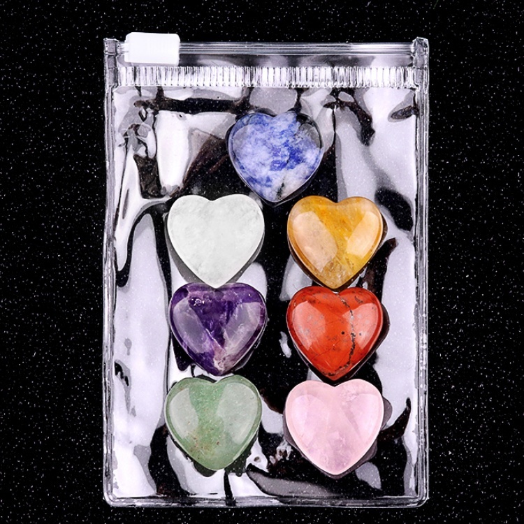 7 Chakra 20MM Stone Heart Collection with gift bag for Home Office Decor