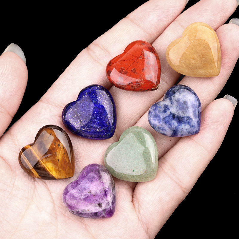 7 Chakra 20MM Stone Heart Collection with gift bag for Home Office Decor