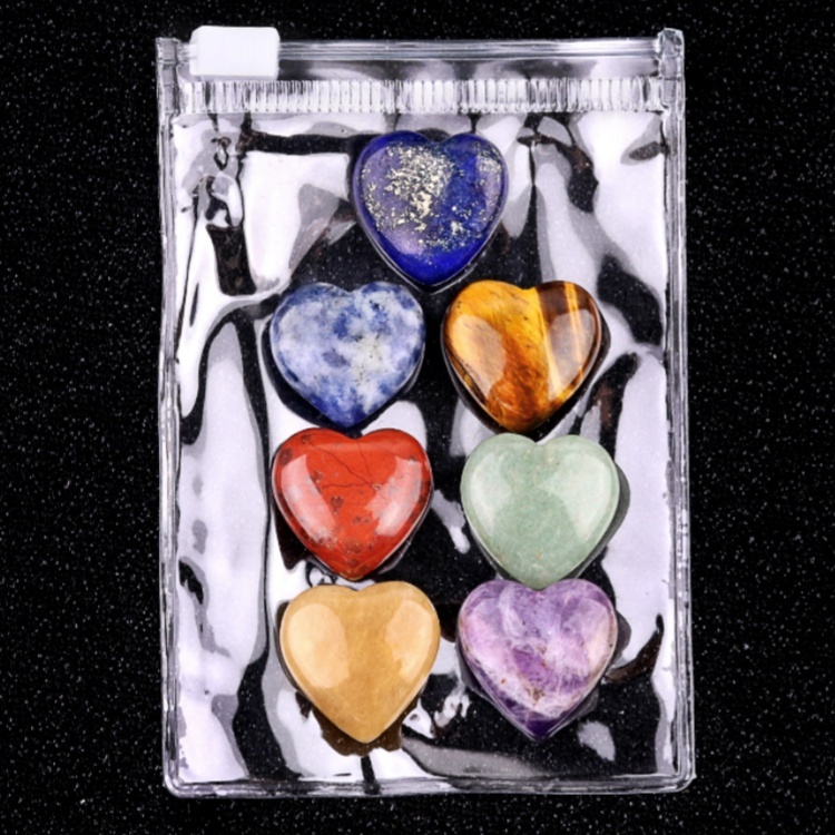 7 Chakra 20MM Stone Heart Collection with gift bag for Home Office Decor