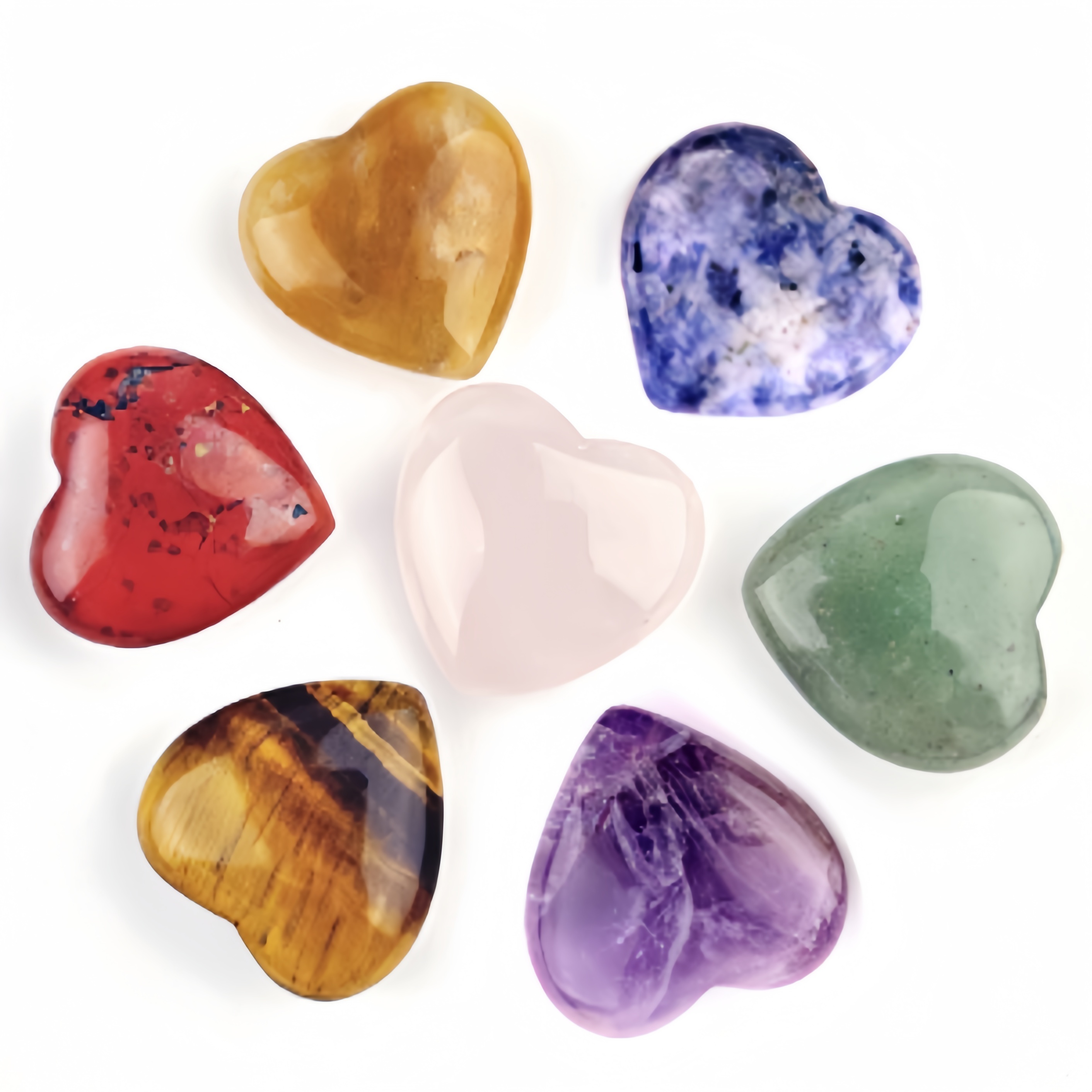 7 Chakra 20MM Stone Heart Collection with gift bag for Home Office Decor