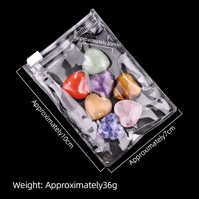 7 Chakra 20MM Stone Heart Collection with gift bag for Home Office Decor