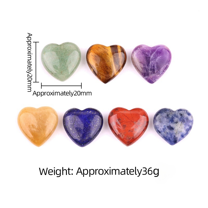 7 Chakra 20MM Stone Heart Collection with gift bag for Home Office Decor