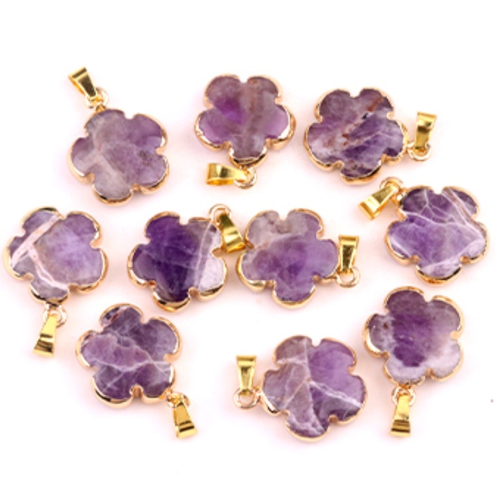 20mm Handmade Craved Flower Wrap Gold Stone Pendant  for Making Jewlery