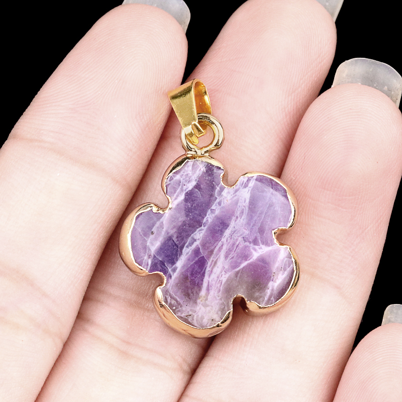 20mm Handmade Craved Flower Wrap Gold Stone Pendant  for Making Jewlery