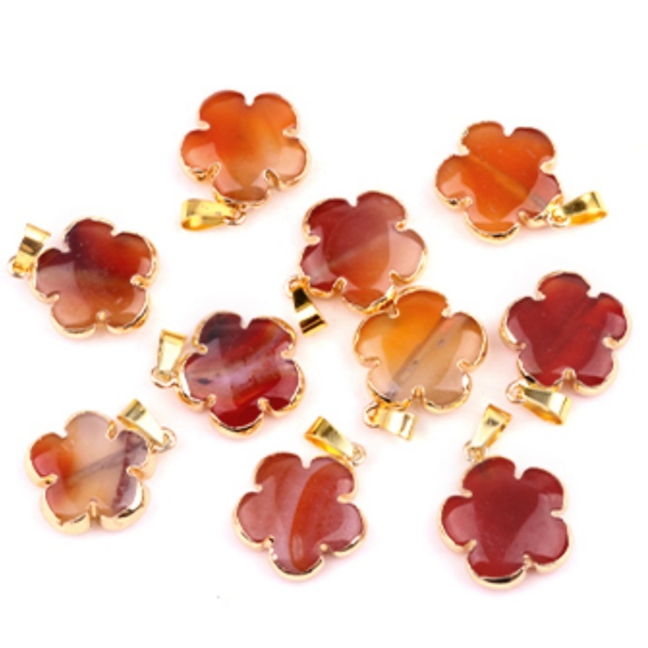 20mm Handmade Craved Flower Wrap Gold Stone Pendant  for Making Jewlery