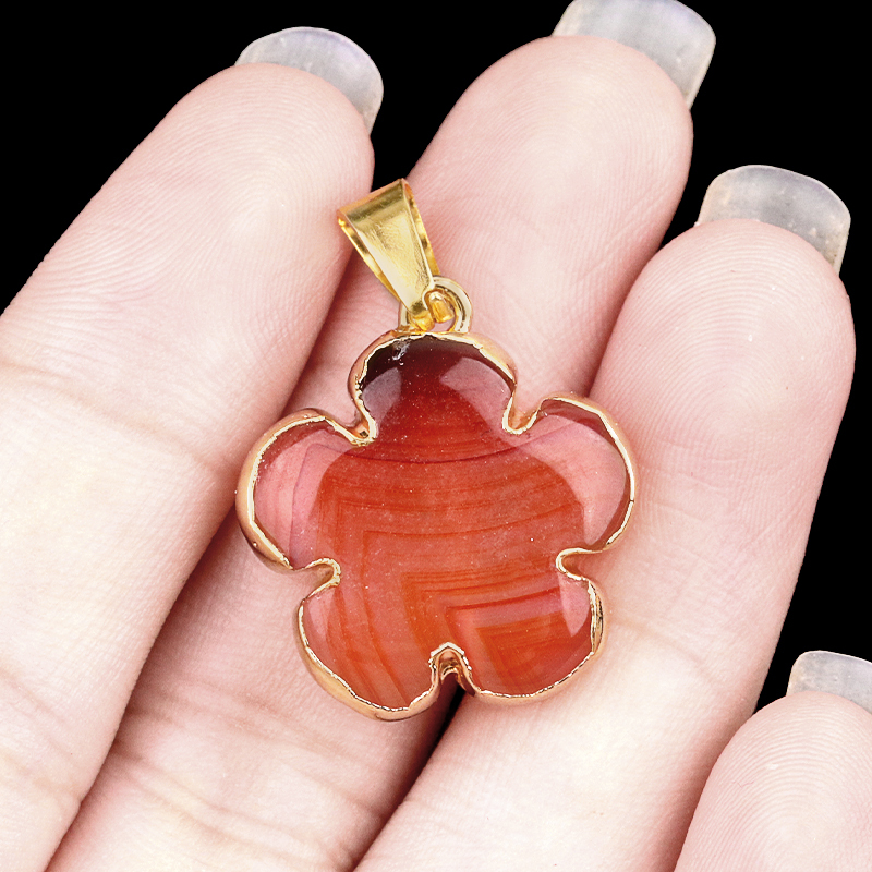 20mm Handmade Craved Flower Wrap Gold Stone Pendant  for Making Jewlery