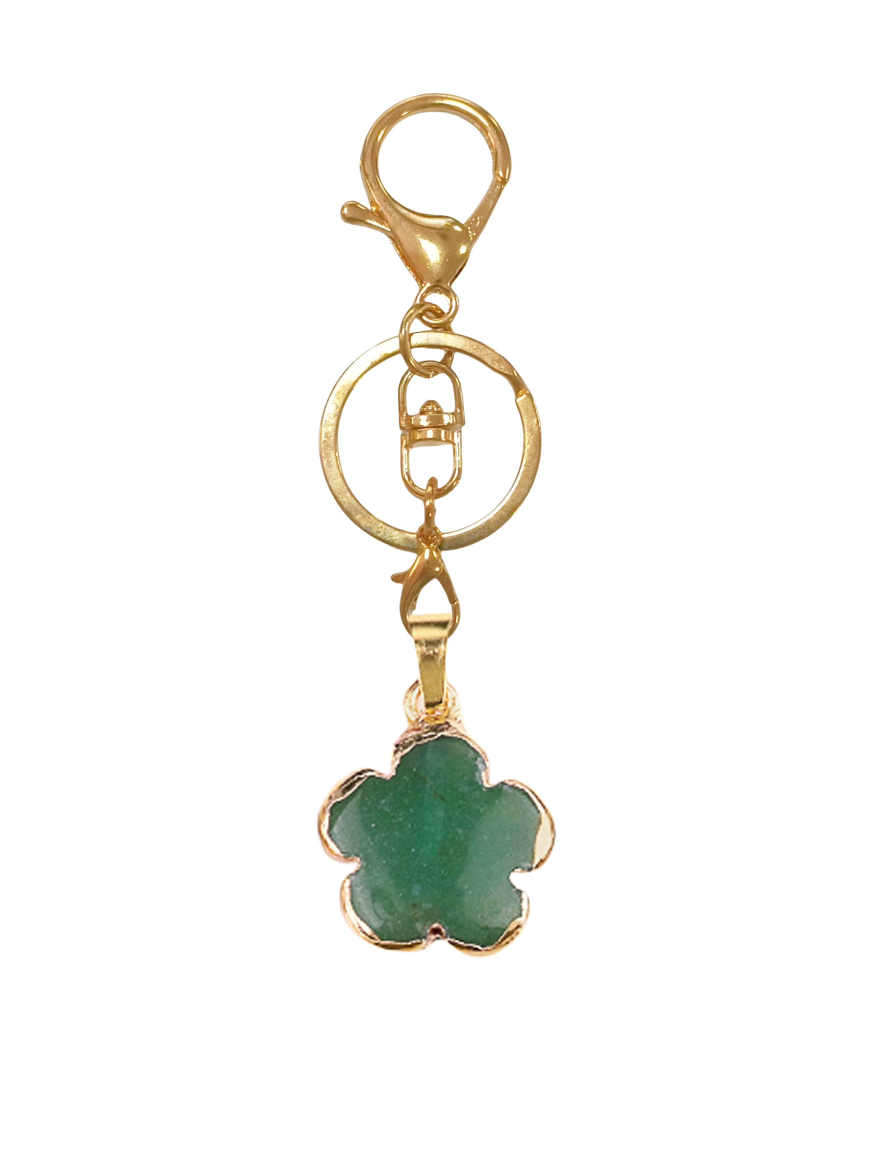 20mm Handmade Craved Flower Wrap Gold Stone Pendant Keychain Accessories