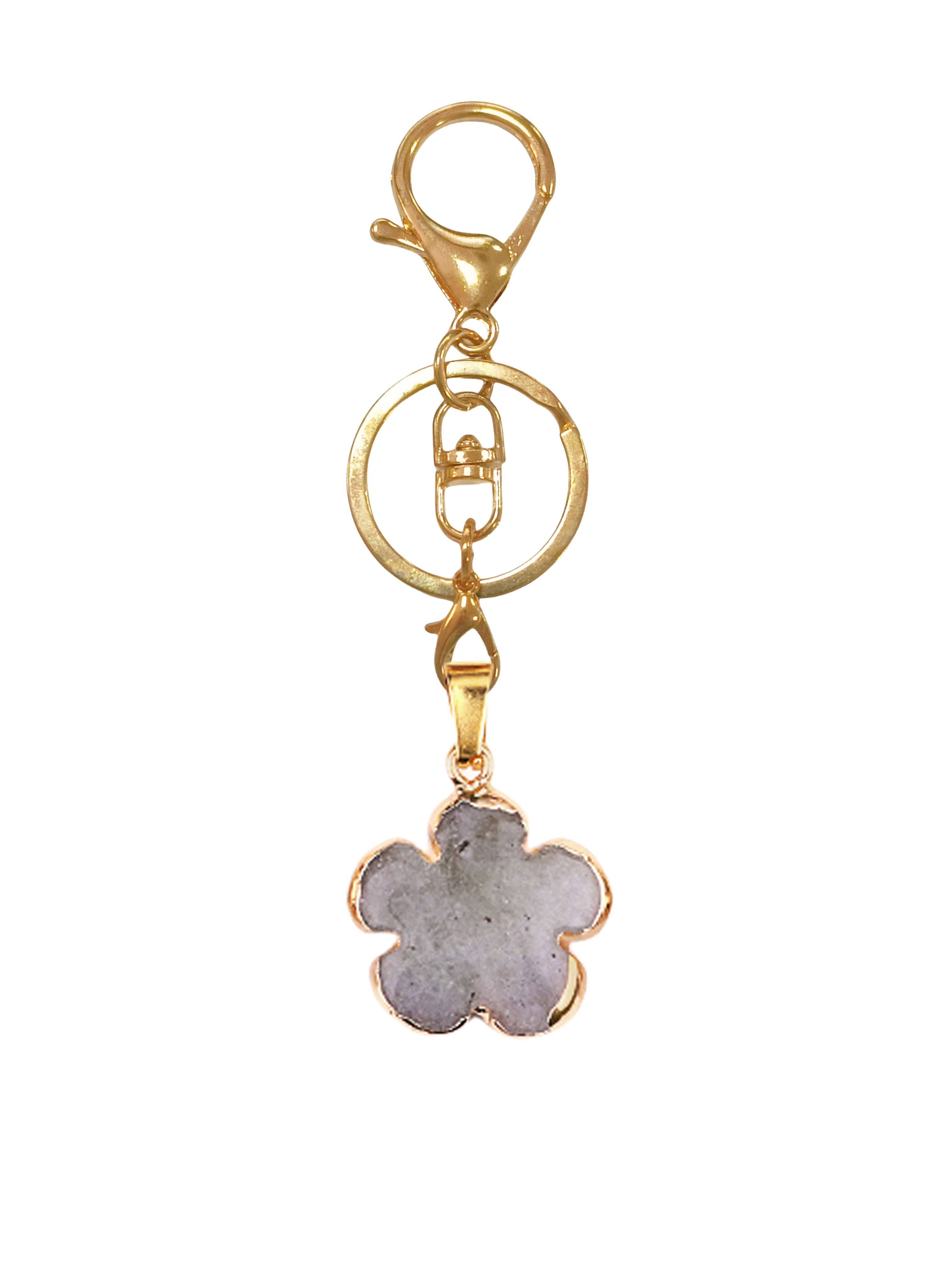 20mm Handmade Craved Flower Wrap Gold Stone Pendant Keychain Accessories