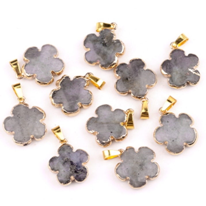 20mm Handmade Craved Flower Wrap Gold Stone Pendant  for Making Jewlery