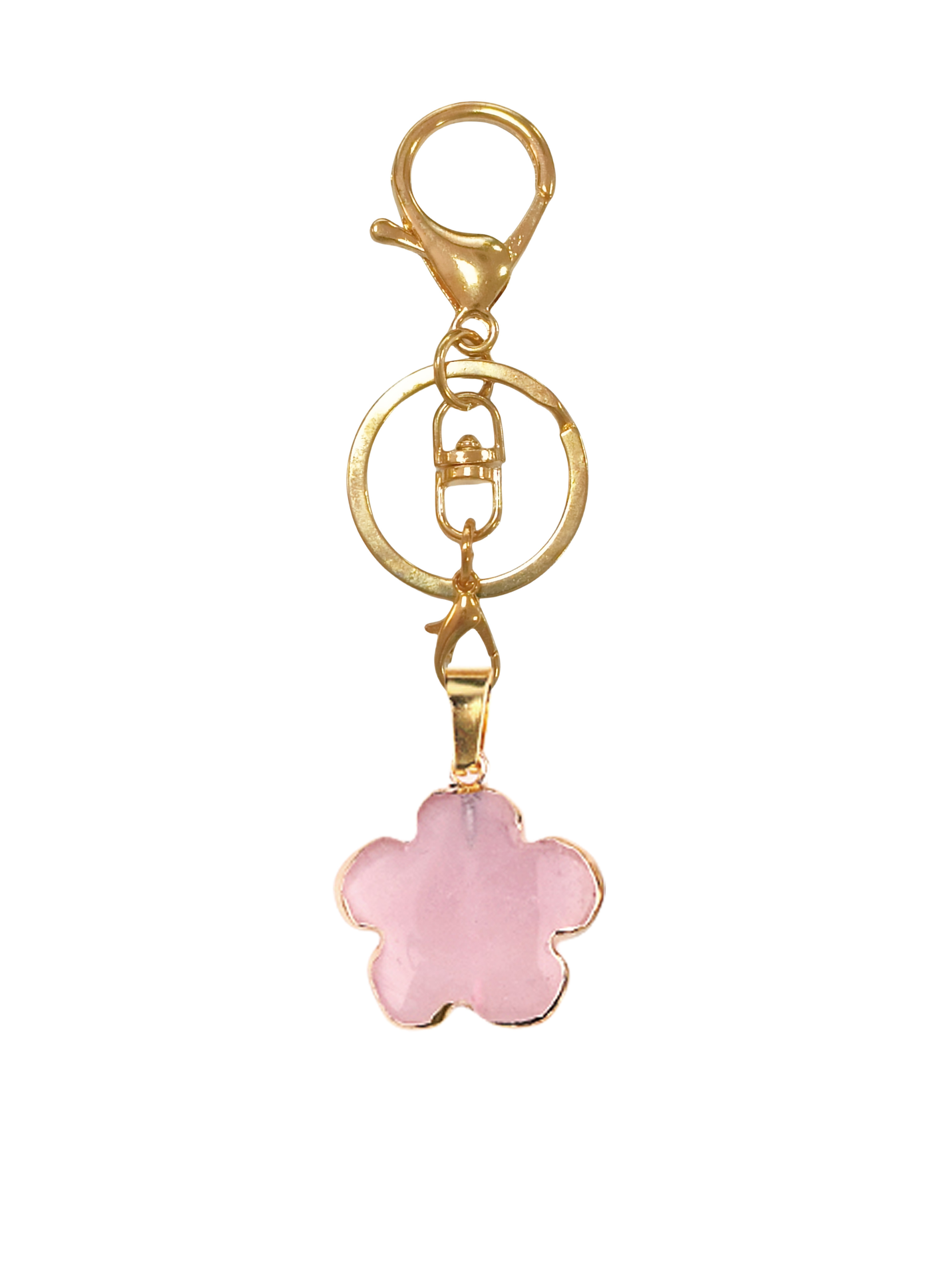 20mm Handmade Craved Flower Wrap Gold Stone Pendant Keychain Accessories