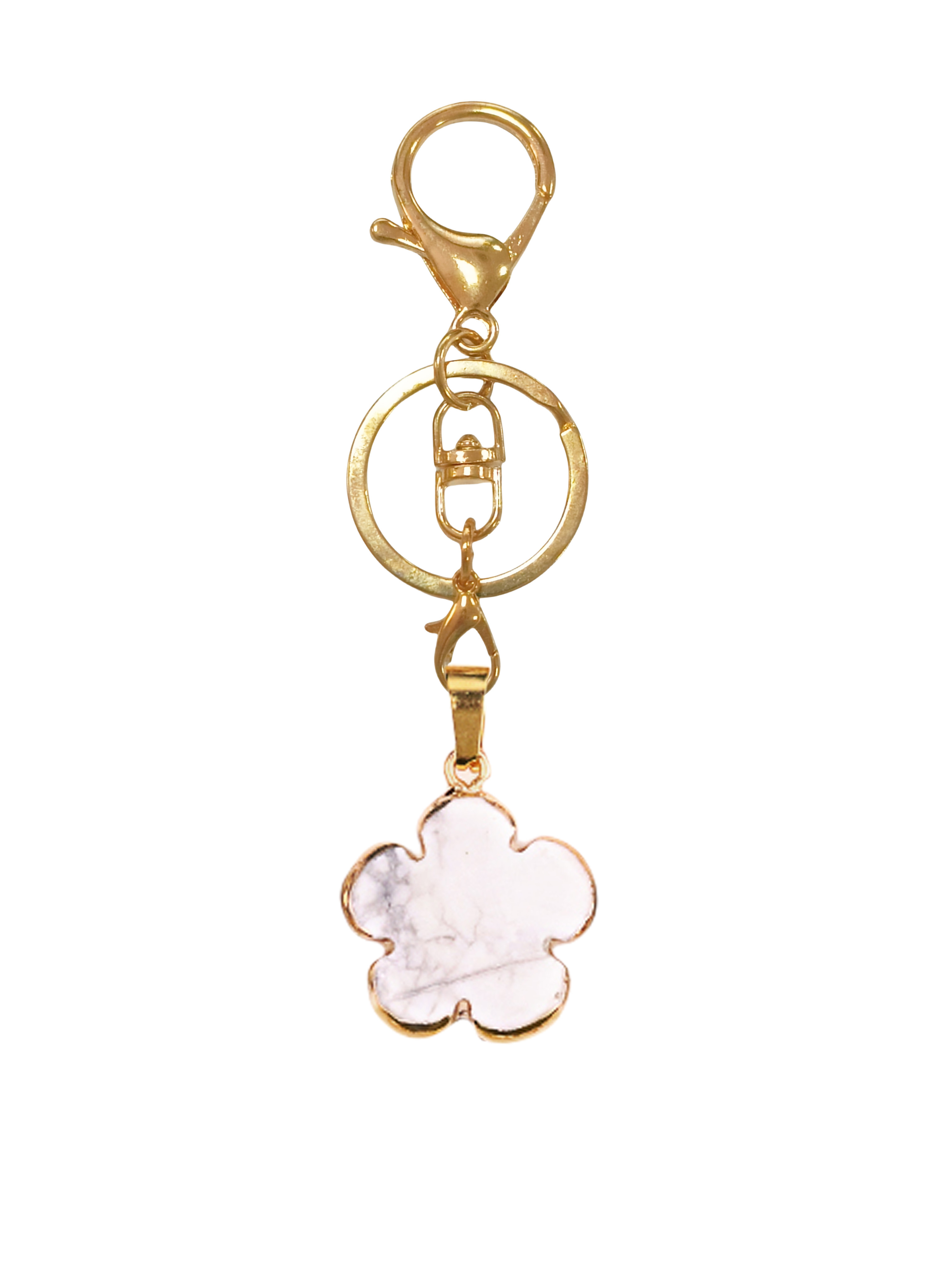 20mm Handmade Craved Flower Wrap Gold Stone Pendant Keychain Accessories