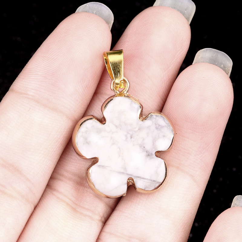 20mm Handmade Craved Flower Wrap Gold Stone Pendant  for Making Jewlery