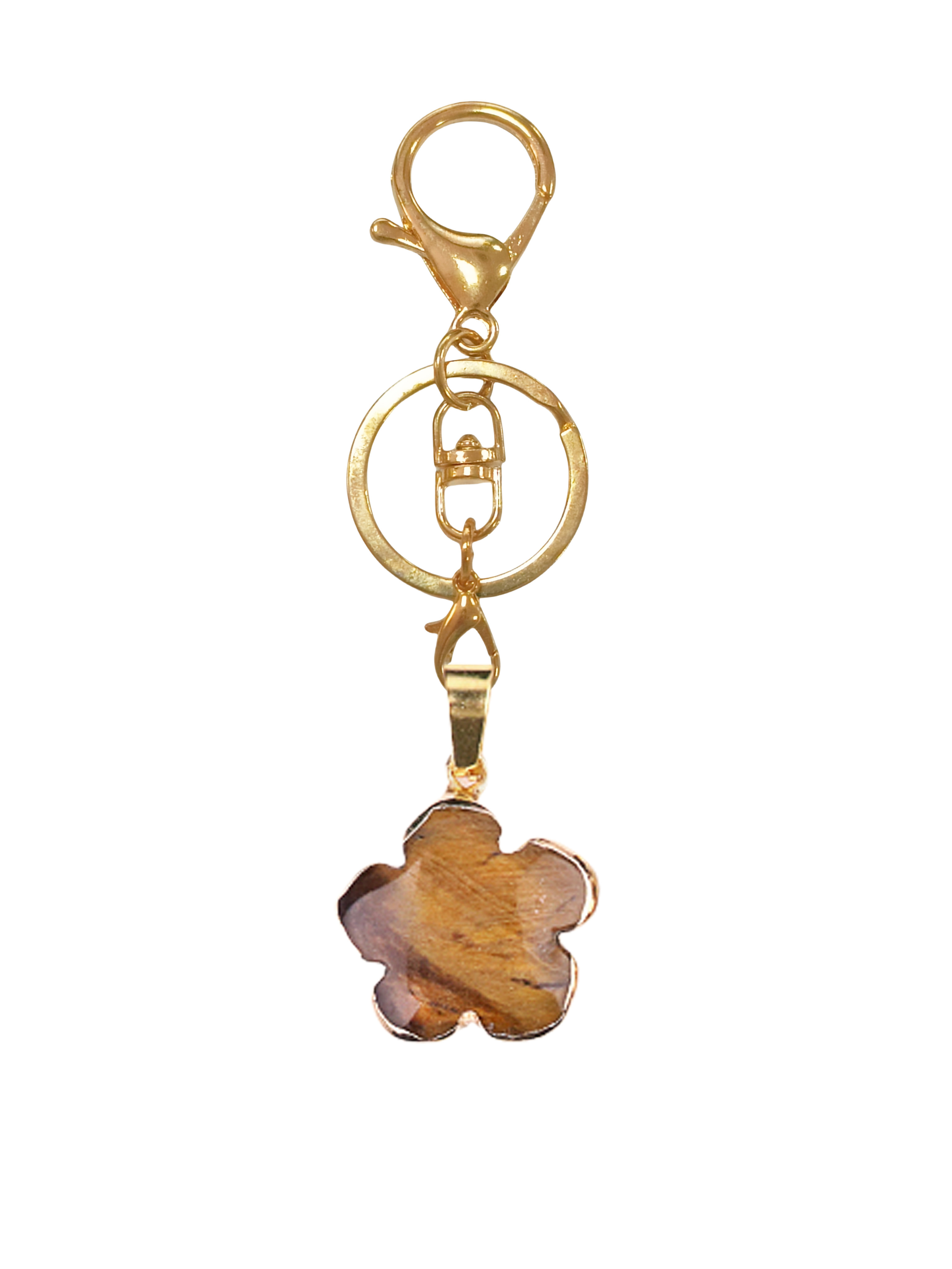 20mm Handmade Craved Flower Wrap Gold Stone Pendant Keychain Accessories