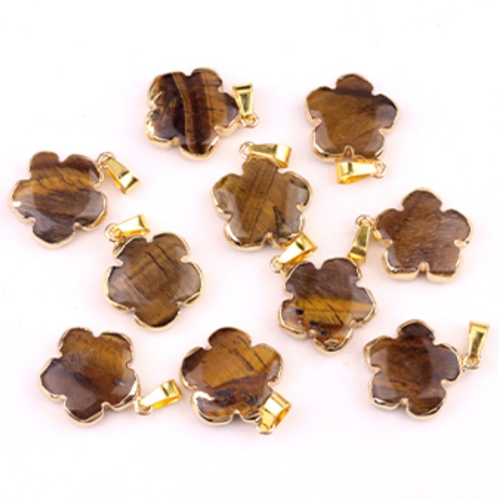 20mm Handmade Craved Flower Wrap Gold Stone Pendant  for Making Jewlery