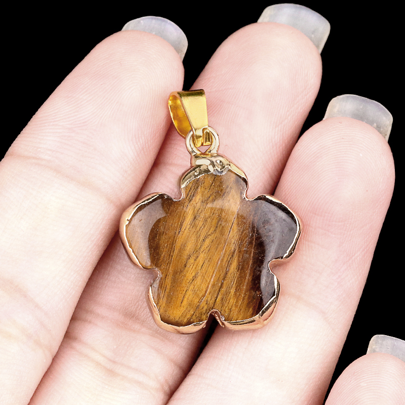 20mm Handmade Craved Flower Wrap Gold Stone Pendant  for Making Jewlery