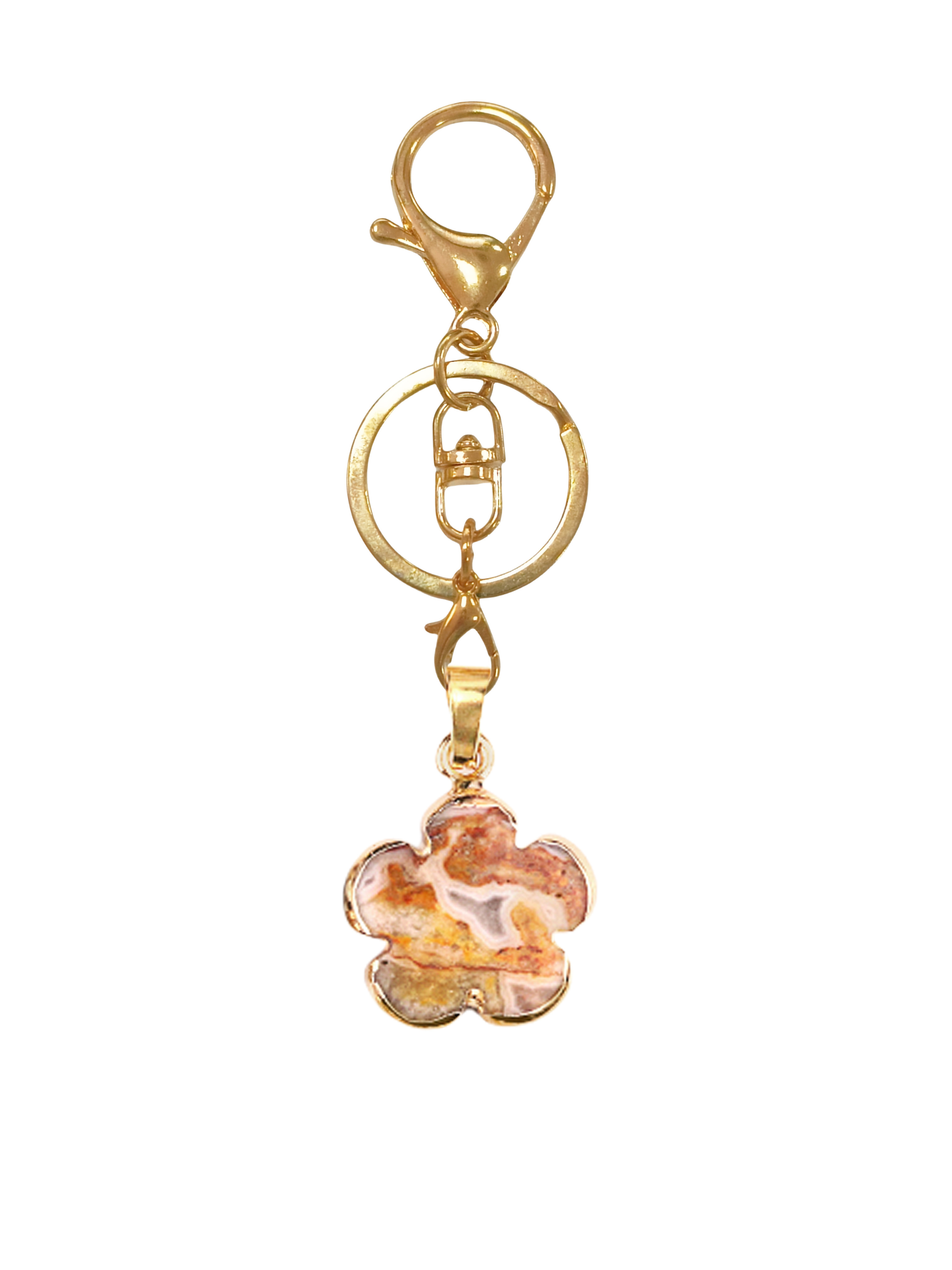20mm Handmade Craved Flower Wrap Gold Stone Pendant Keychain Accessories