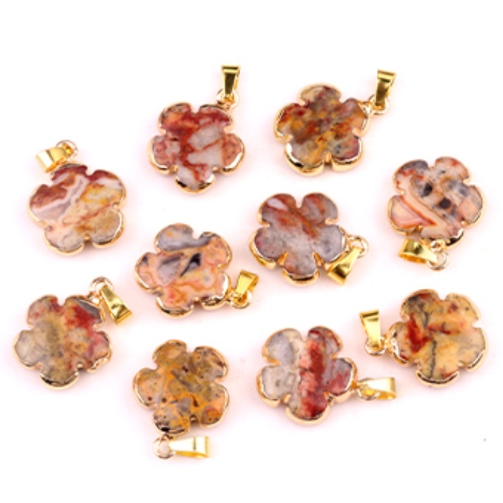 20mm Handmade Craved Flower Wrap Gold Stone Pendant  for Making Jewlery
