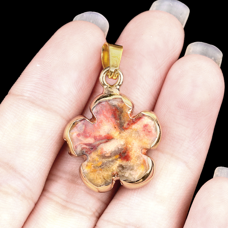 20mm Handmade Craved Flower Wrap Gold Stone Pendant  for Making Jewlery