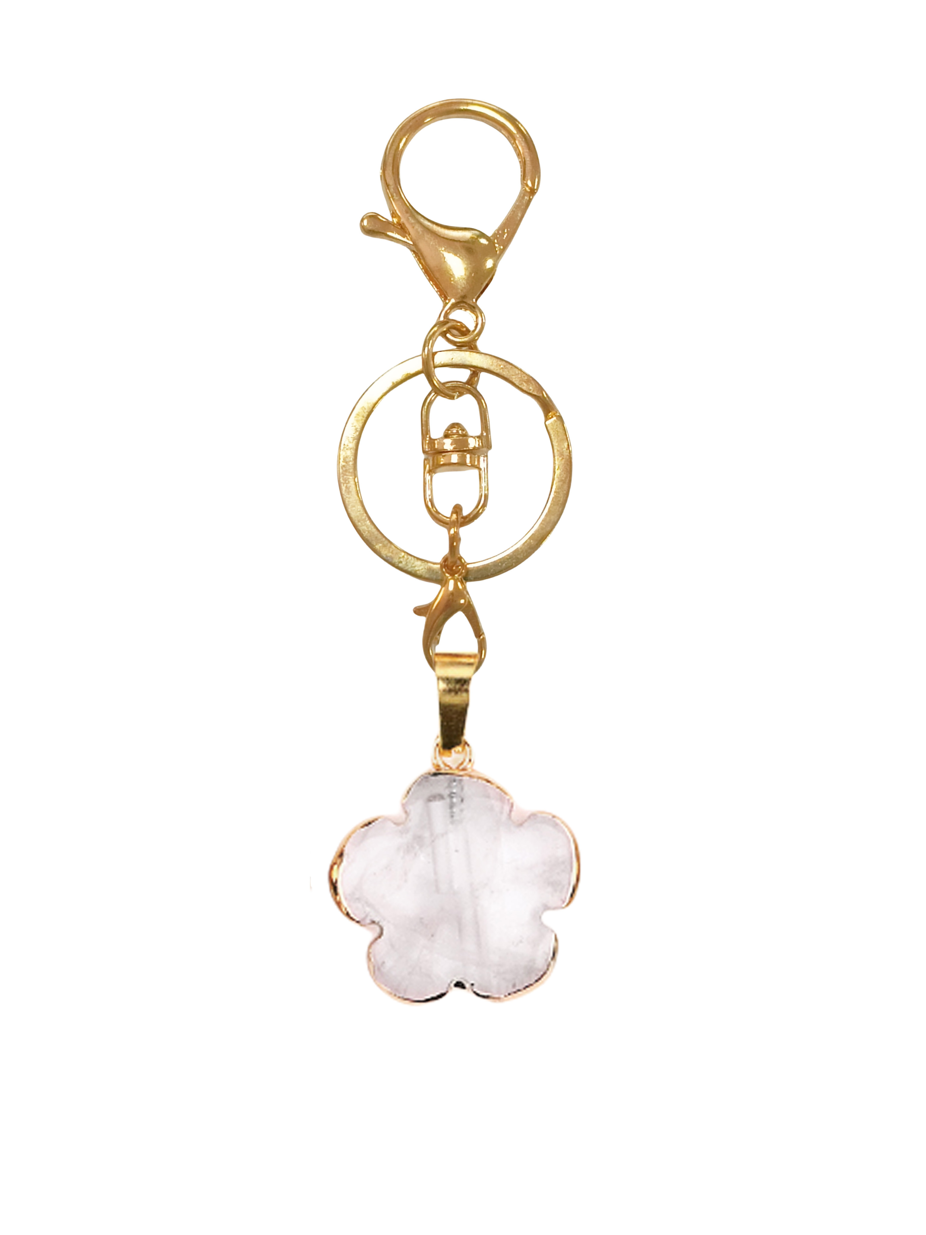 20mm Handmade Craved Flower Wrap Gold Stone Pendant Keychain Accessories