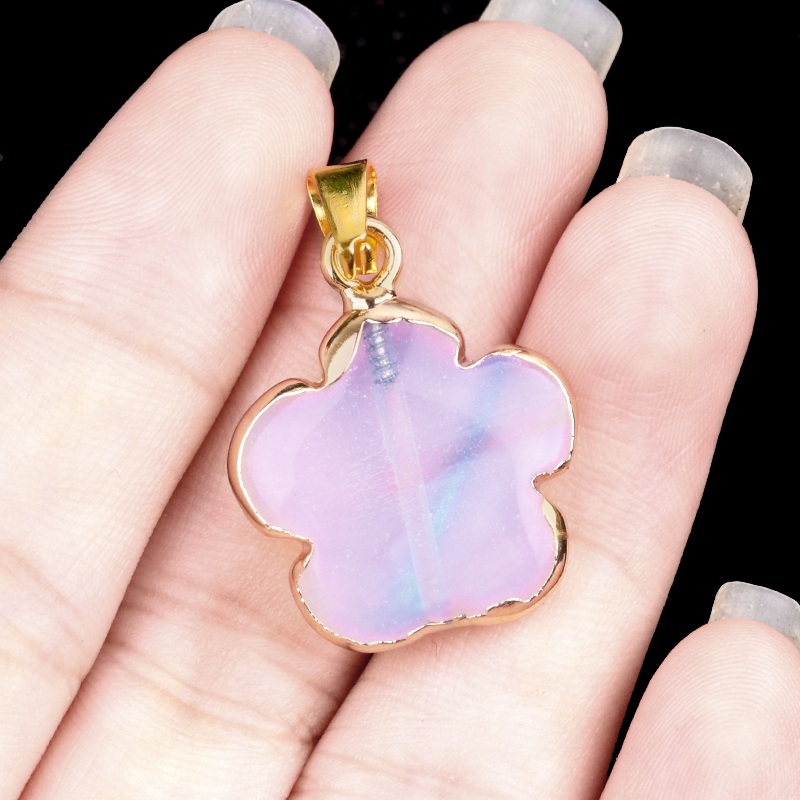 20mm Handmade Craved Flower Wrap Gold Stone Pendant  for Making Jewlery