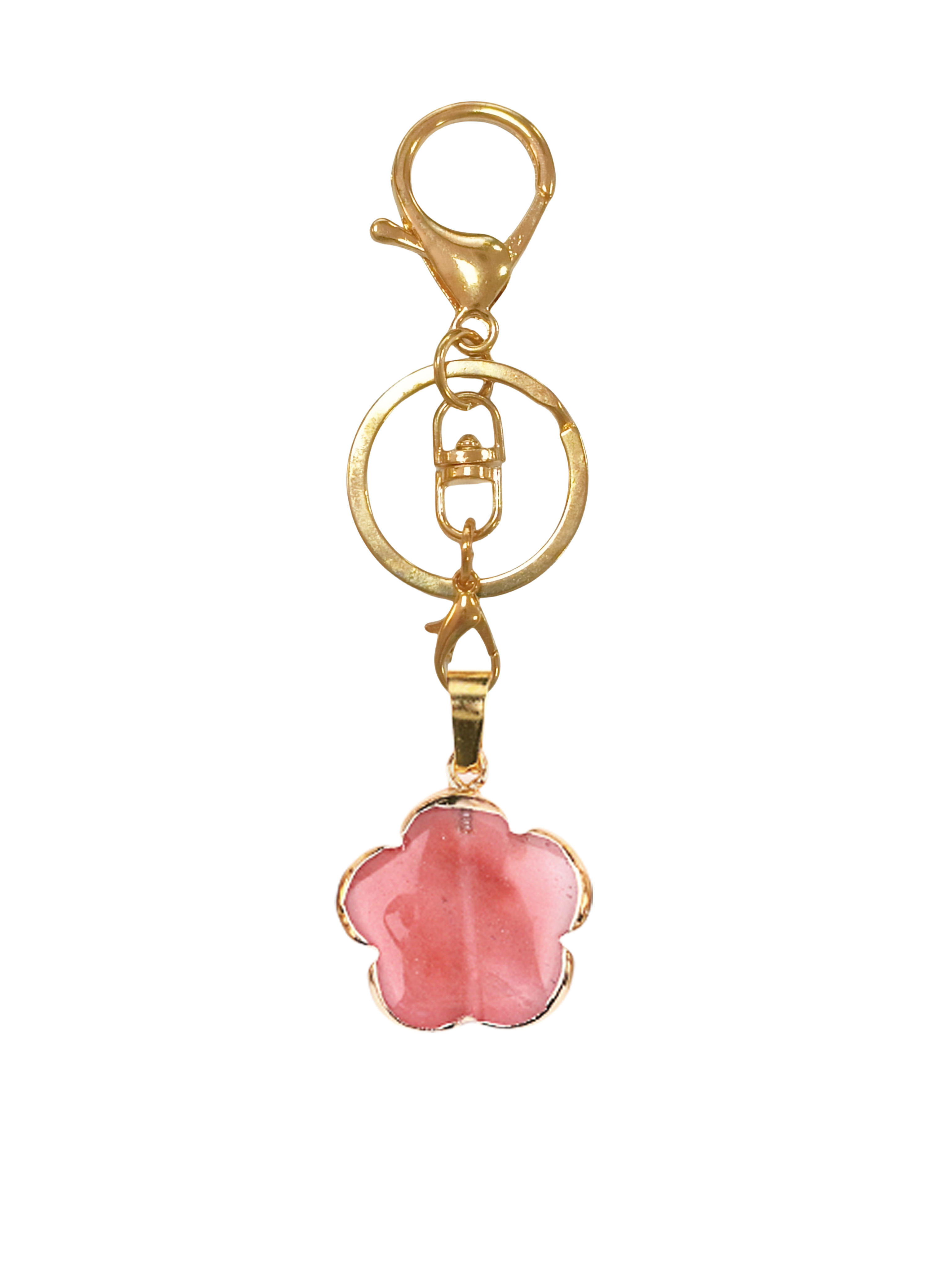 20mm Handmade Craved Flower Wrap Gold Stone Pendant Keychain Accessories