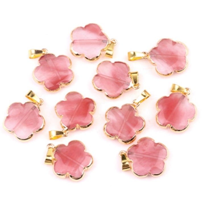 20mm Handmade Craved Flower Wrap Gold Stone Pendant  for Making Jewlery