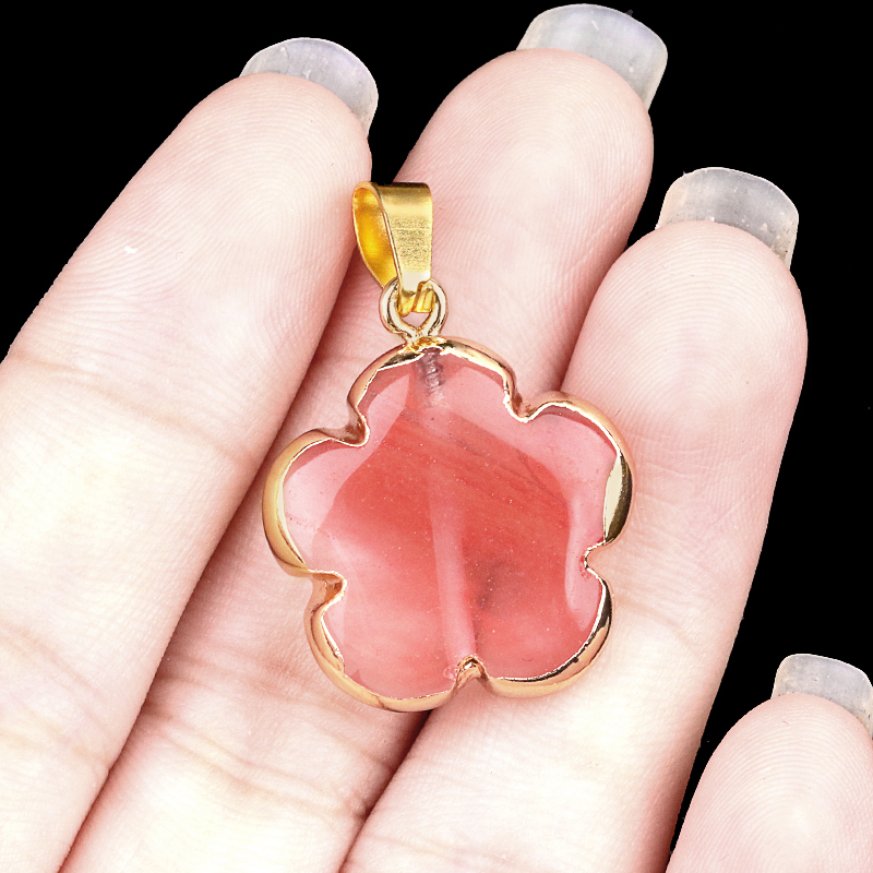 20mm Handmade Craved Flower Wrap Gold Stone Pendant  for Making Jewlery