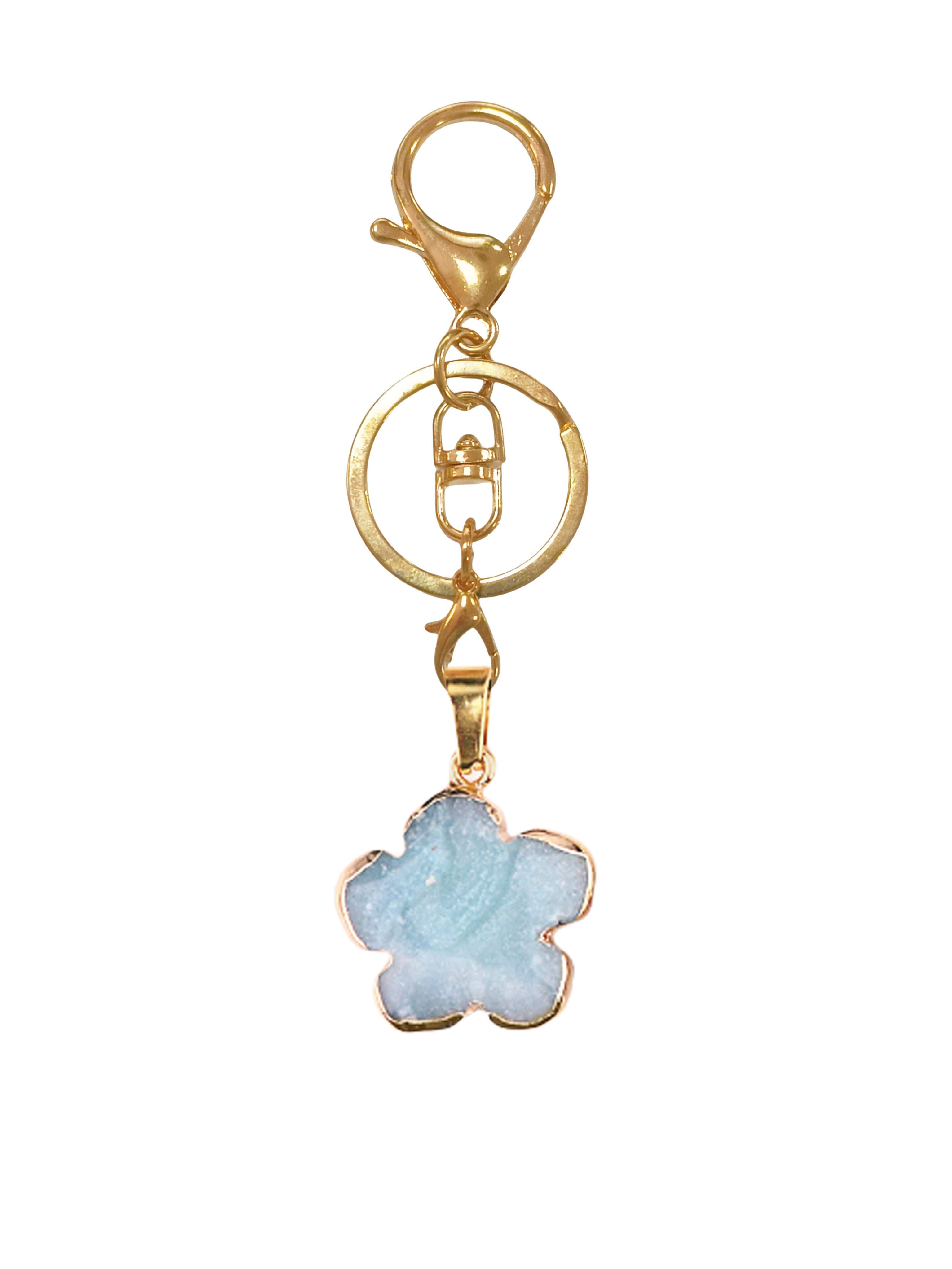 20mm Handmade Craved Flower Wrap Gold Stone Pendant Keychain Accessories