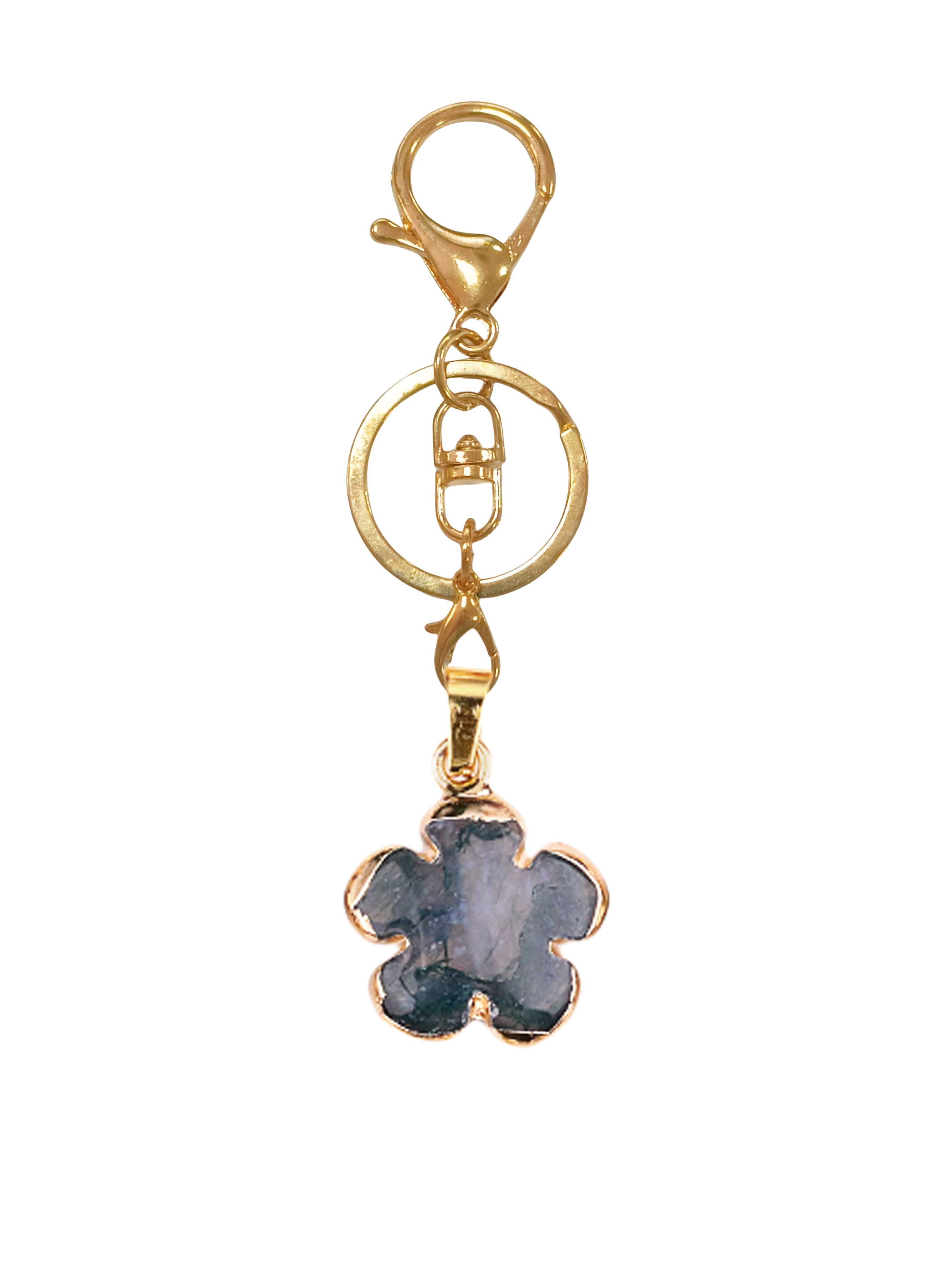 20mm Handmade Craved Flower Wrap Gold Stone Pendant Keychain Accessories
