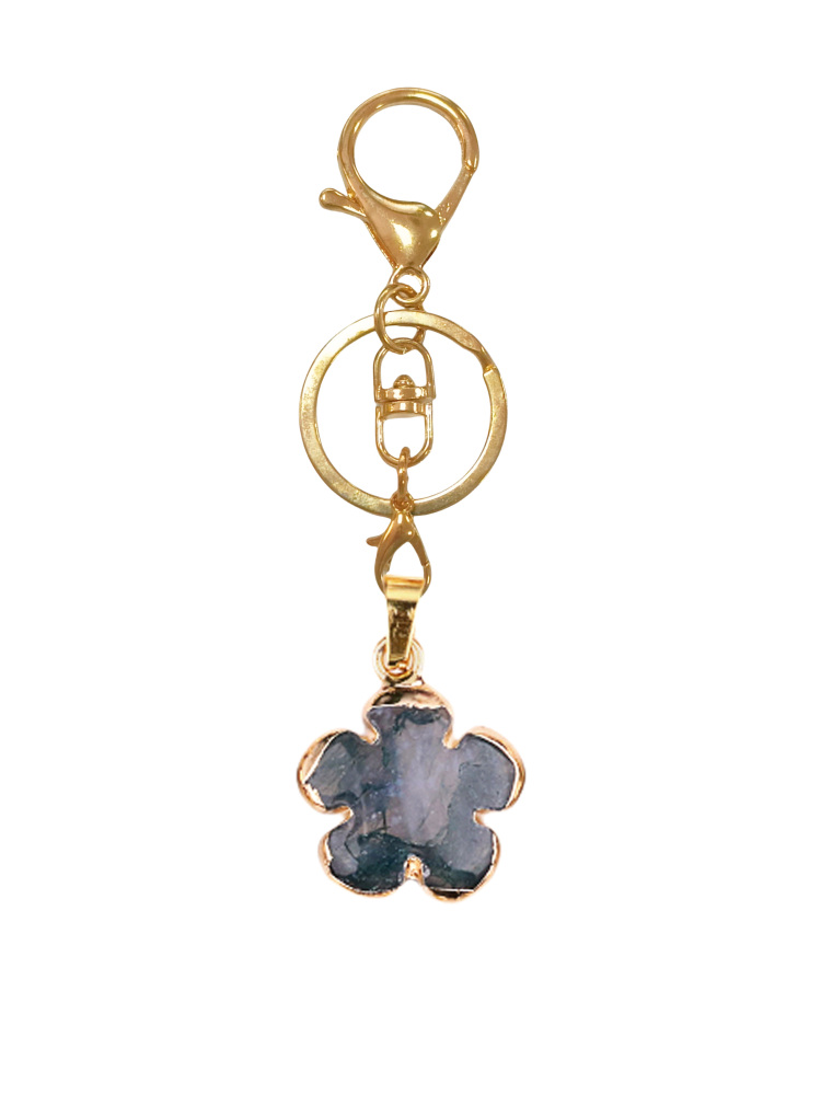 20mm Handmade Craved Flower Wrap Gold Stone Pendant Keychain Accessories