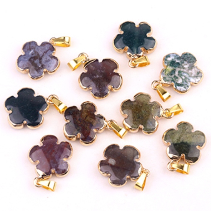 20mm Handmade Craved Flower Wrap Gold Stone Pendant  for Making Jewlery