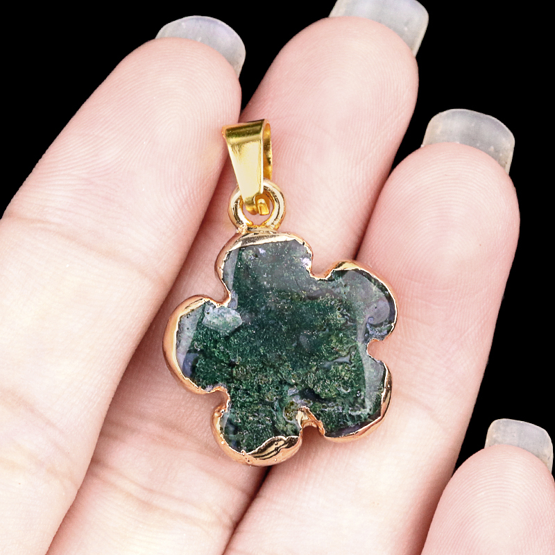 20mm Handmade Craved Flower Wrap Gold Stone Pendant  for Making Jewlery