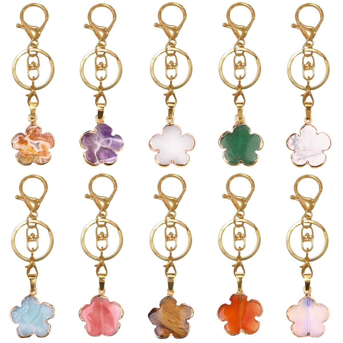 20mm Handmade Craved Flower Wrap Gold Stone Pendant Keychain Accessories