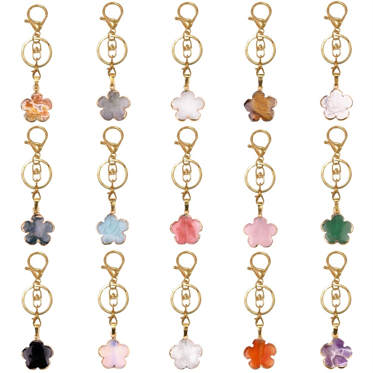 20mm Handmade Craved Flower Wrap Gold Stone Pendant Keychain Accessories
