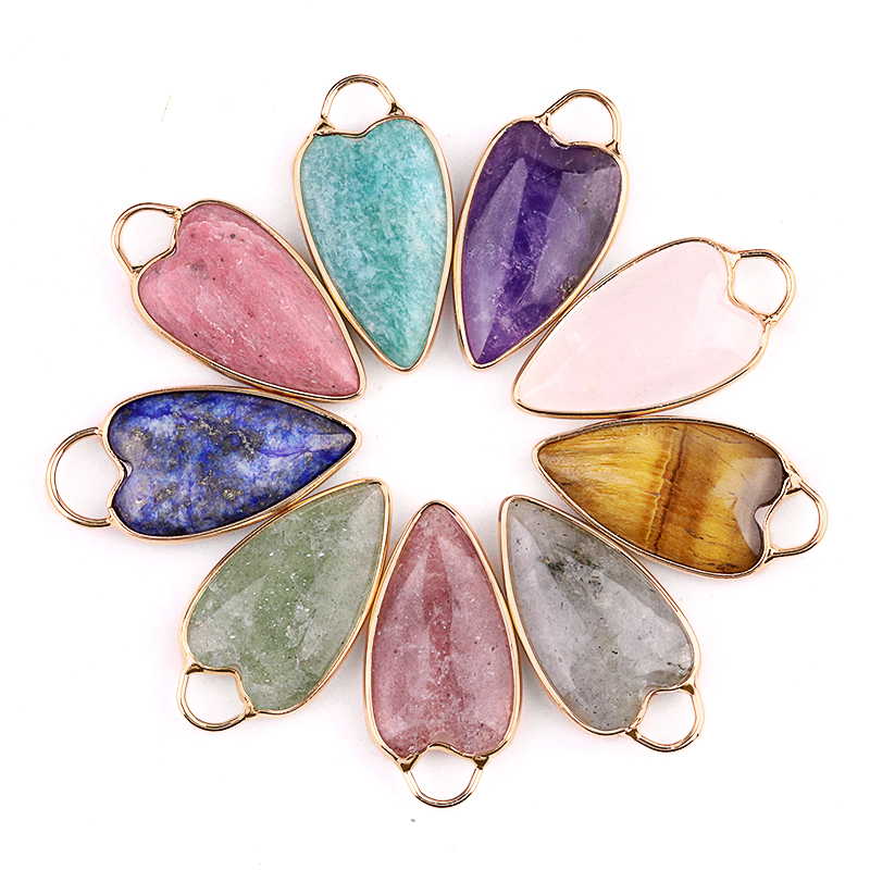 Gemstone Long Heart Pendant Wrap Gold for Making Jewlery