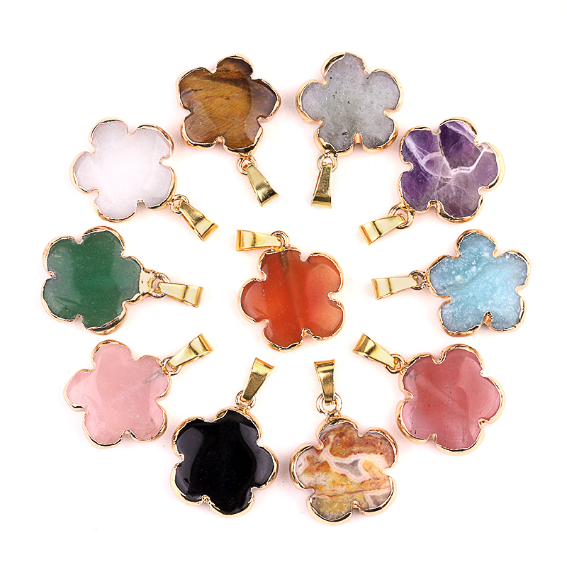 20mm Handmade Craved Flower Wrap Gold Stone Pendant  for Making Jewlery