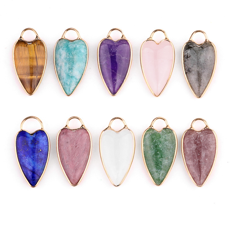Gemstone Long Heart Pendant Wrap Gold for Making Jewlery