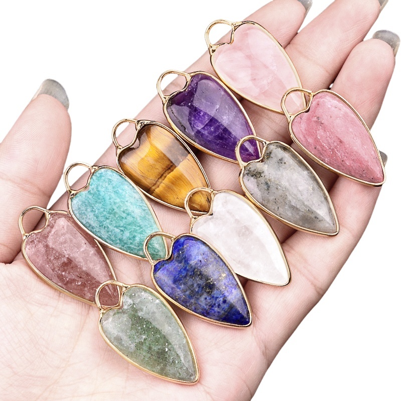 Gemstone Long Heart Pendant Wrap Gold for Making Jewlery