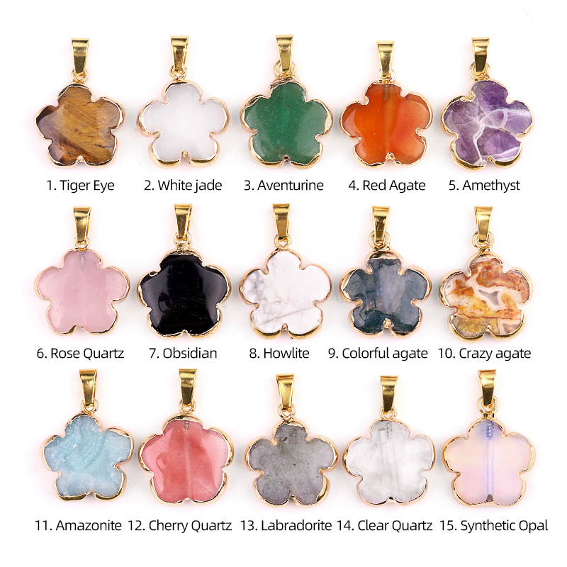 20mm Handmade Craved Flower Wrap Gold Stone Pendant  for Making Jewlery