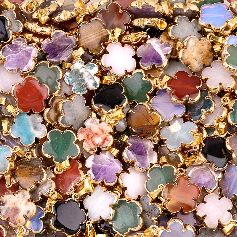 20mm Handmade Craved Flower Wrap Gold Stone Pendant  for Making Jewlery