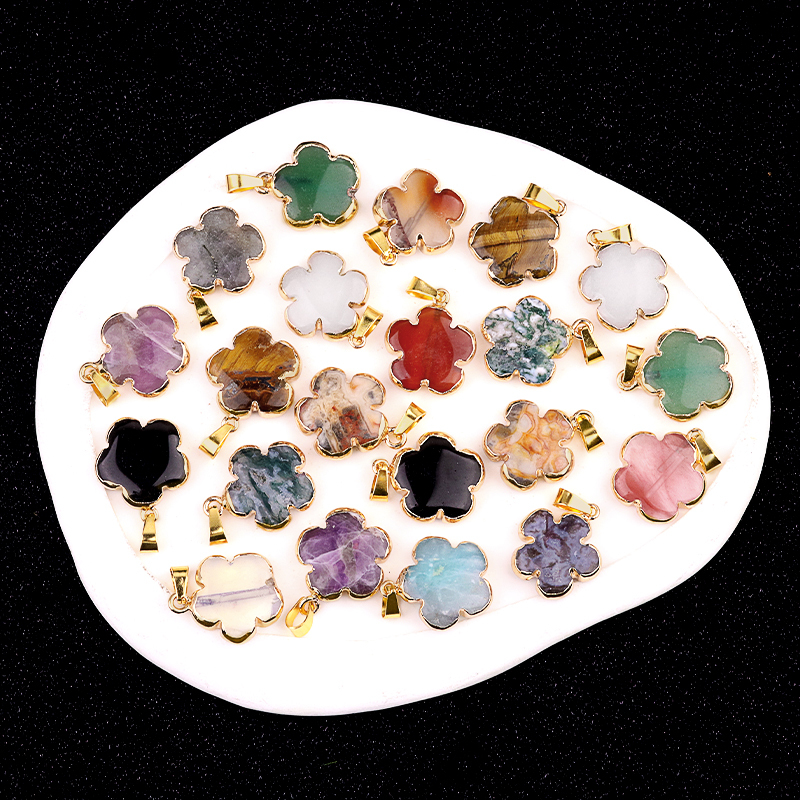 20mm Handmade Craved Flower Wrap Gold Stone Pendant  for Making Jewlery