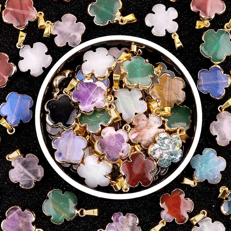 20mm Handmade Craved Flower Wrap Gold Stone Pendant  for Making Jewlery