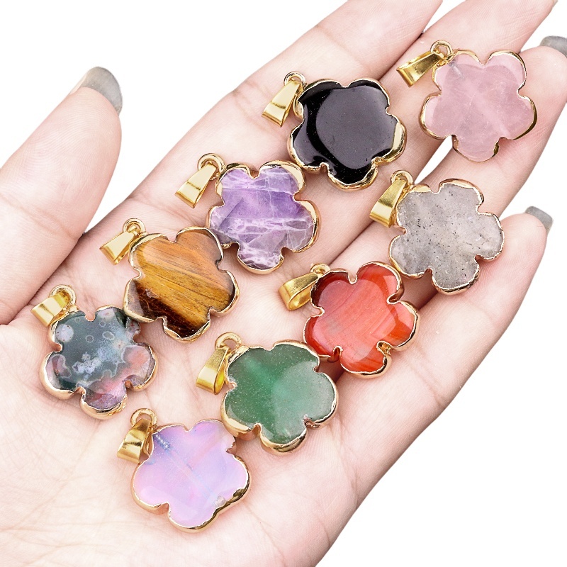 20mm Handmade Craved Flower Wrap Gold Stone Pendant  for Making Jewlery