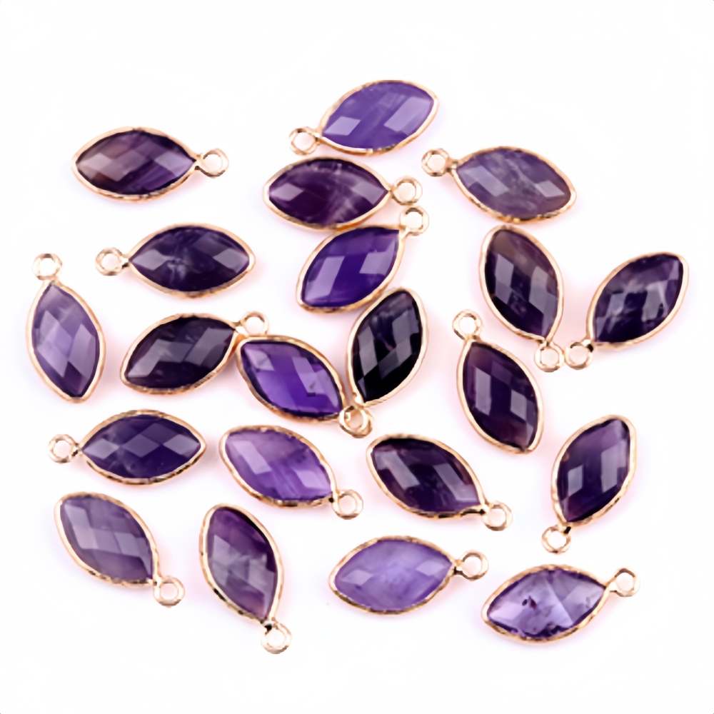 Handmade Craved Faceted Horse Eye Pendant Wrapped Golden Charms Drop Earrings