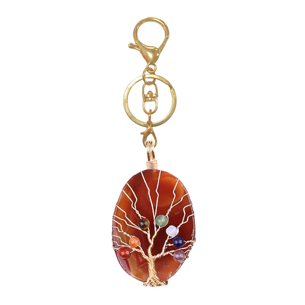 Agate Silce Wrapped Gold Wire 7 Chakra 4MM Round Beads Life of Tree Pendant for Making Jewelry